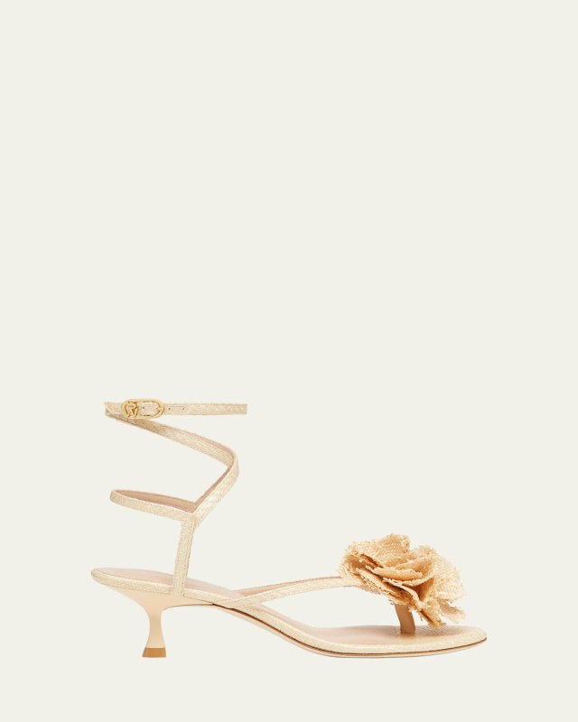 Belize Flower Thong Ankle-Strap Sandals